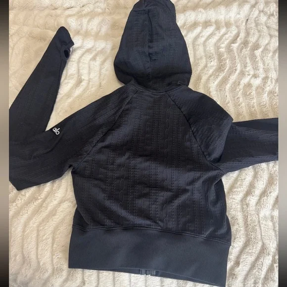 ALO Yoga Charcoal Cable Knit Zip-Up Hoodie - Picture 2 of 4